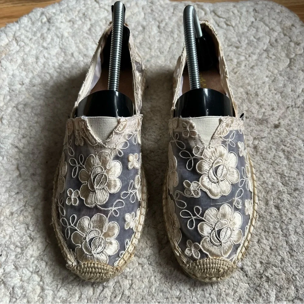 JOY&MARIO Handmade Women’s Slip-On Espadrille Mesh Loafers Flats in Beige Sz 40